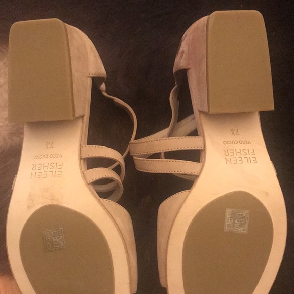 NEW Eileen Fisher women Sandals Kyra tan Nubuck Leather Open Peep Toe Size 7.5 - Picture 8 of 13